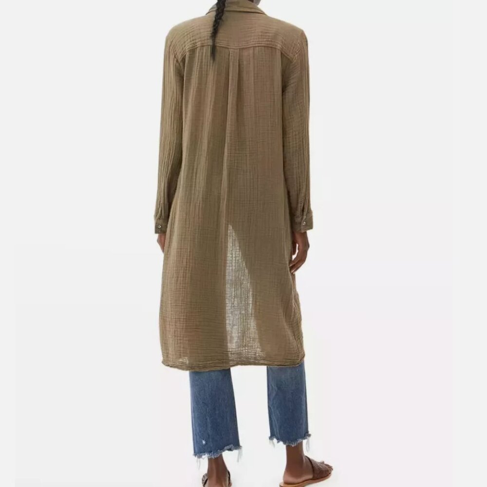 MICHAEL STARS Cleo Button Down Double Gauze Shirt Dress in Safari Sz L - NWT!! - Picture 4 of 8